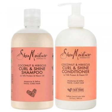 Shea Moisture Coconut & Hibiscus Curl & Shine pack de Champu y Acondicionador 