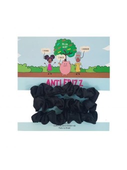 Scrunchies De Satén Negro ( Pack de 3 ) - ANTIFRIZZ